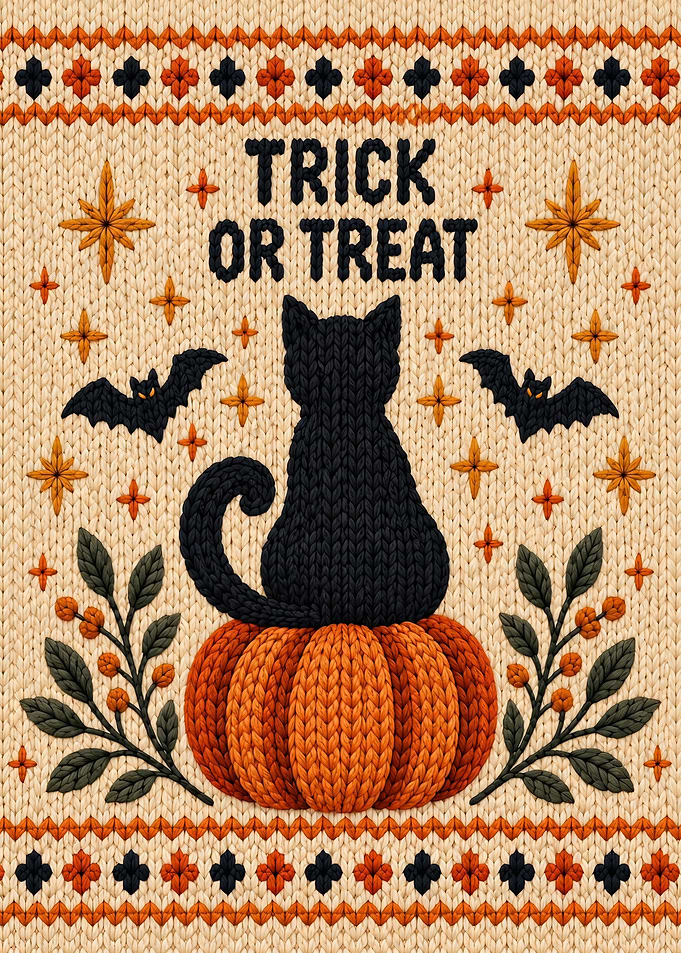 Knitted Halloween Trick or Treat Cat