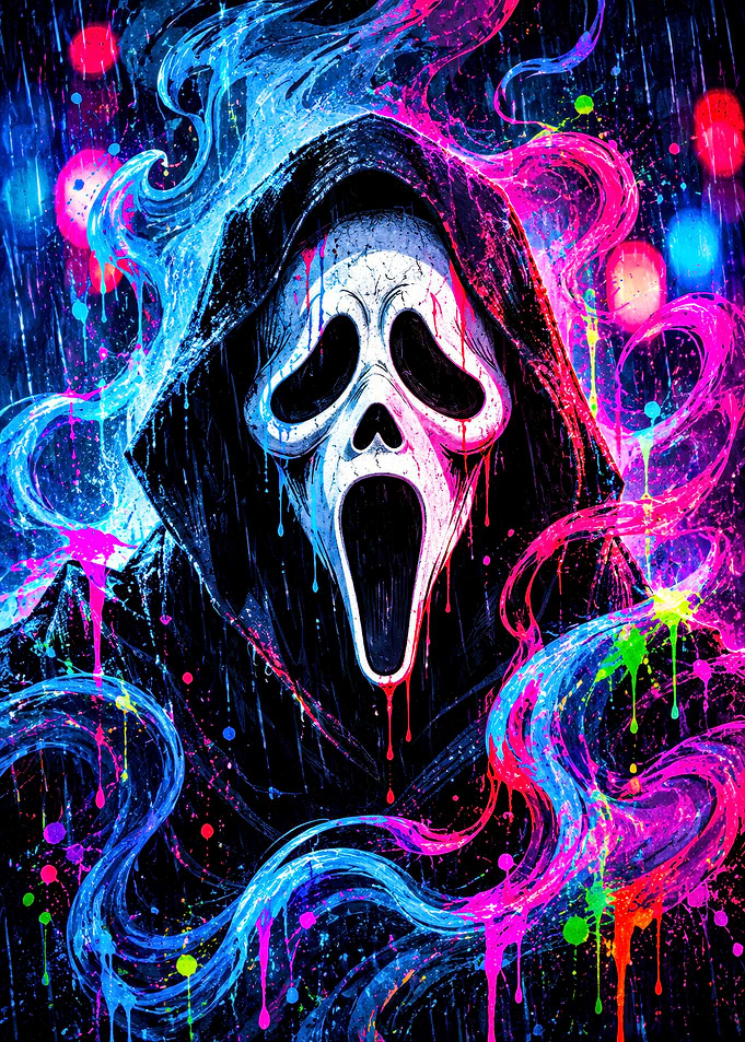 Neon Ghostface Scream Horror Art