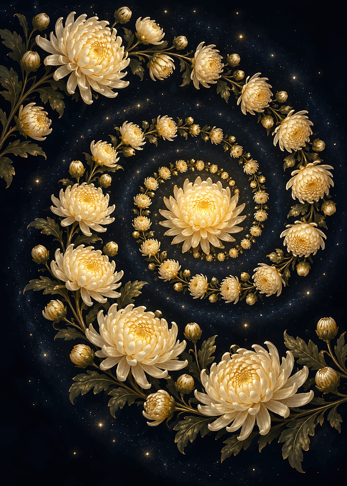 Spiral Galaxy of Golden Chrysanthemums
