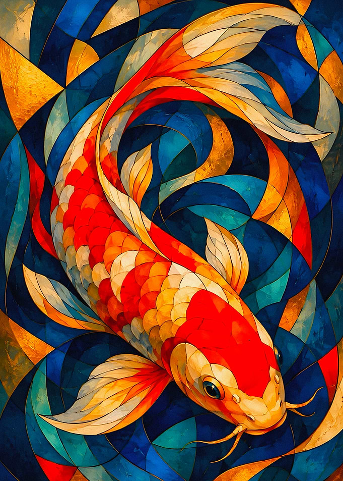 Stained Glass Koi Fish Art
