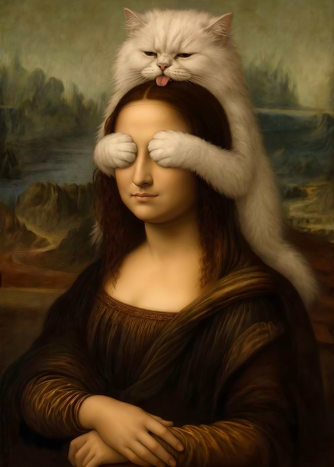 Mona Lisa with a Playful Cat