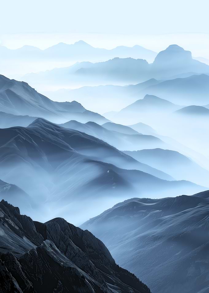 Misty Blue Mountain Range Landscape
