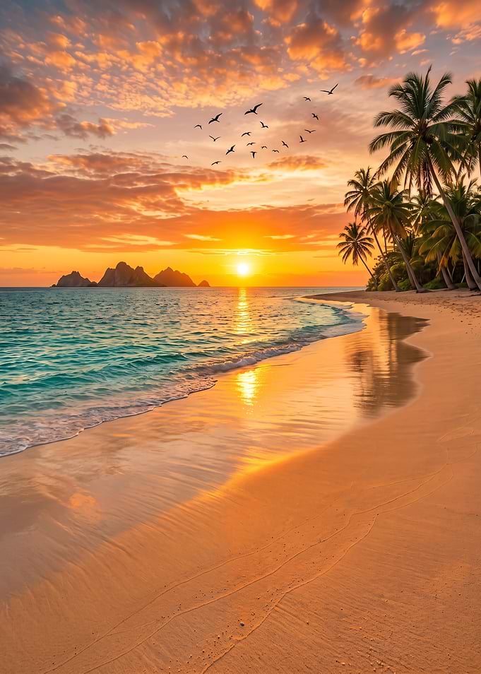 Tropical Beach Sunset with Palm Trees