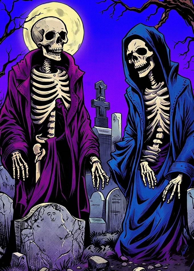Gothic Skeleton Cemetery Comic Art
