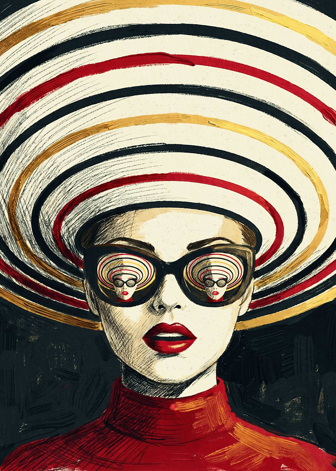 Psychedelic Retro Woman Fashion Pop Art Vintage Sketch