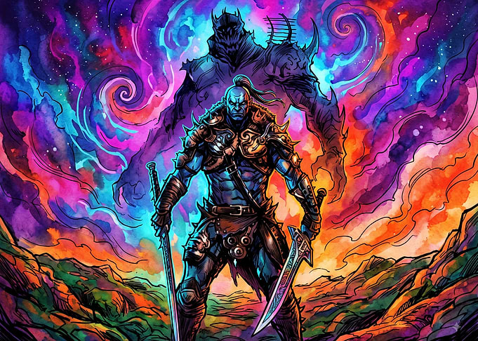 Blue Warrior with Spectral Guardian