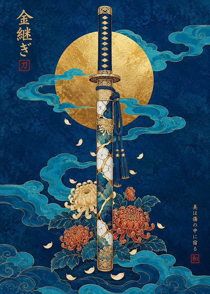 Kintsugi Katana with Chrysanthemums