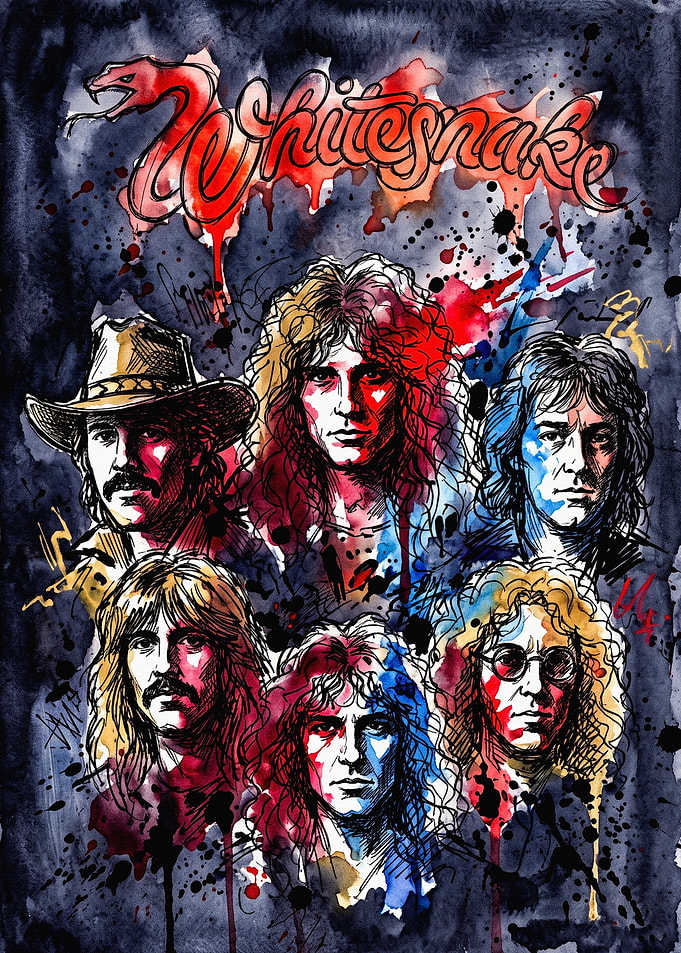 Whitesnake Band Watercolor Portrait Poster
