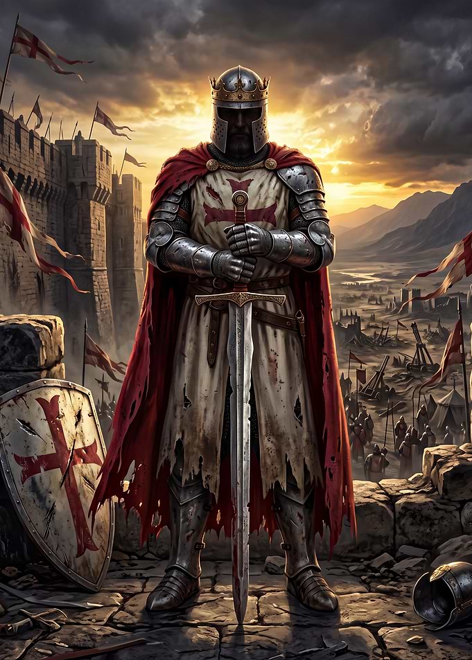 Crusader Knight Standing Before Battle