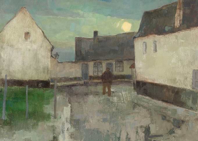 Solitary Figure in a Quiet Village