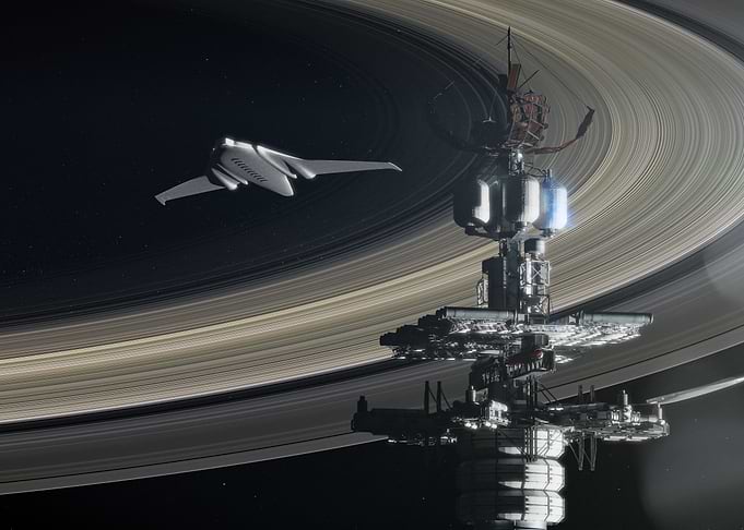 Spaceship Approaching Orbital Station