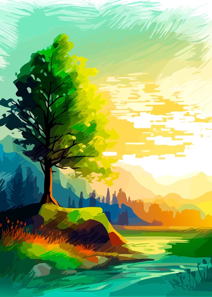 Vibrant Impressionist Landscape with Tree