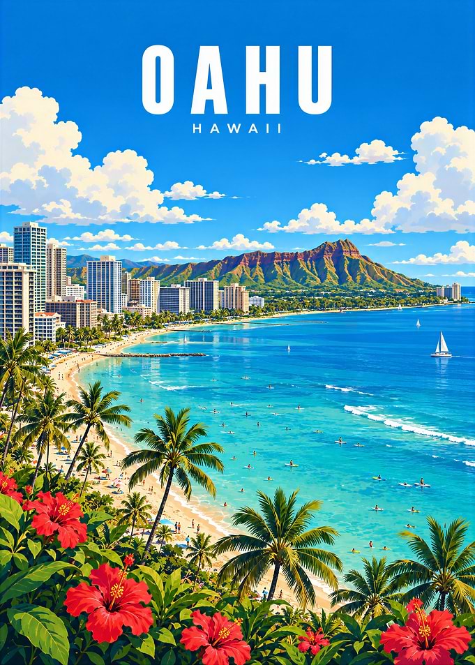Oahu Hawaii Travel Poster