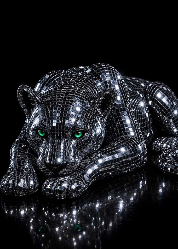 Mirror Mosaic Panther Sculpture
