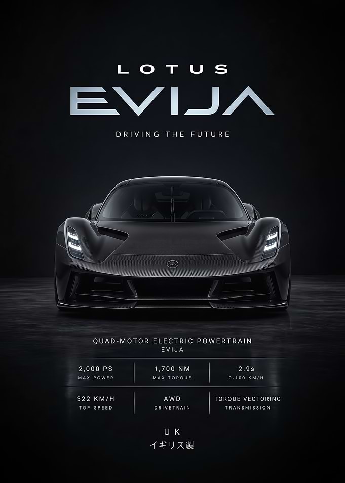 black sleek Evija Electric Hypercar Poster