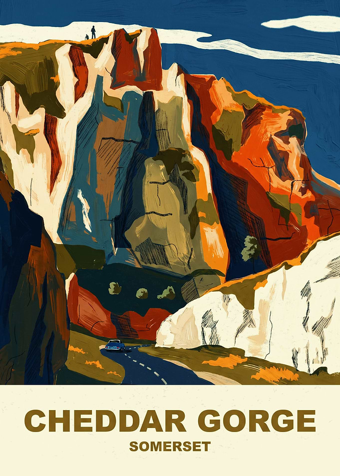 Cheddar Gorge Somerset Travel Vintage Poster