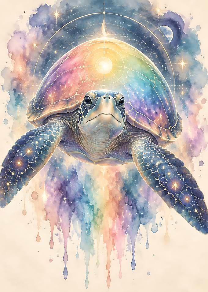 Cosmic Watercolor Sea Turtle