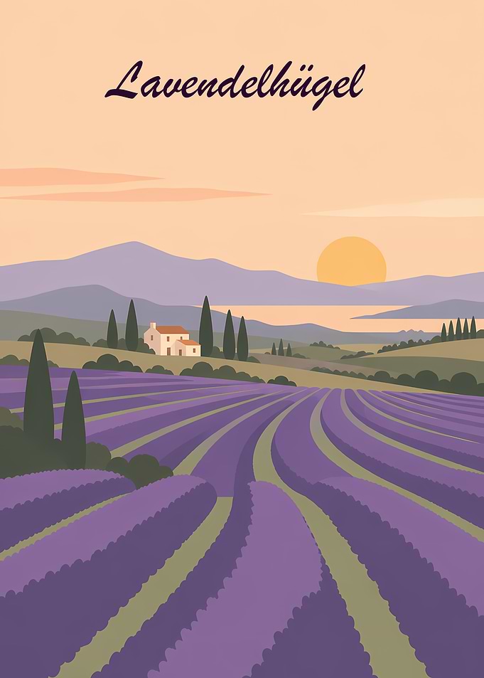 Lavender Hill Sunset Landscape Poster