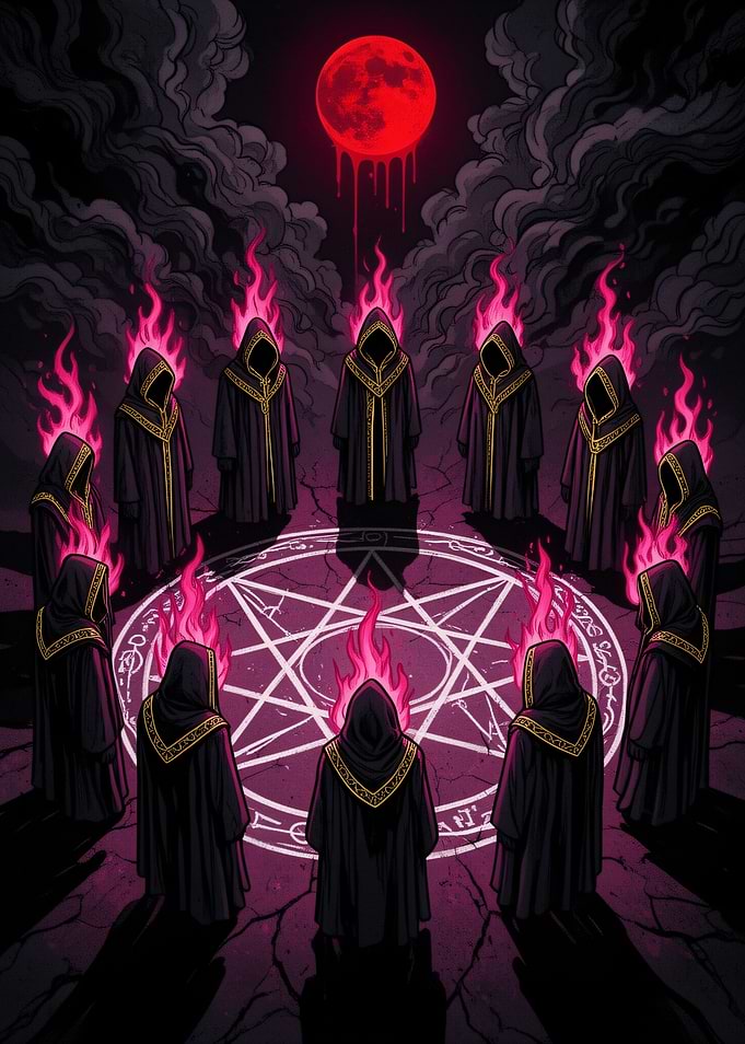 Cultists Summoning Under Blood Moon