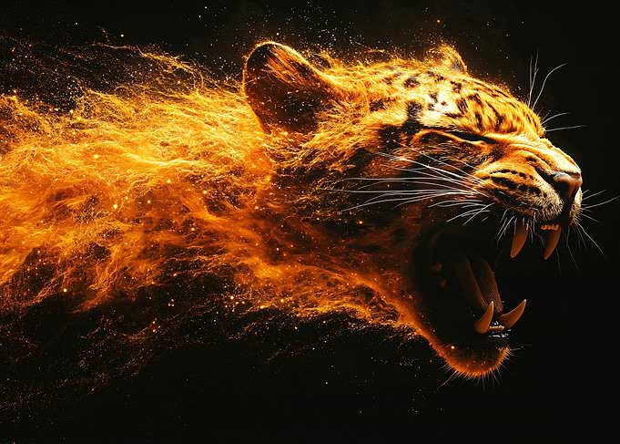 Fiery Roaring Leopard Head