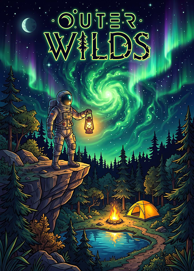 Outer Wilds Astronaut Camping Illustration