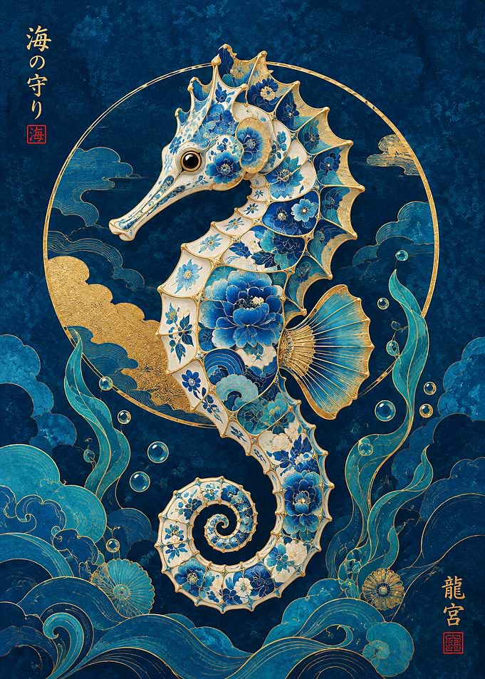 Porcelain Floral Seahorse