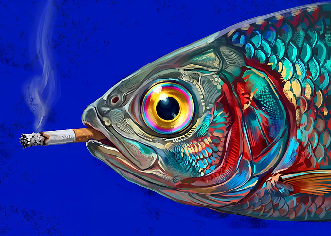 Surreal Fish Smoking a Cigarette