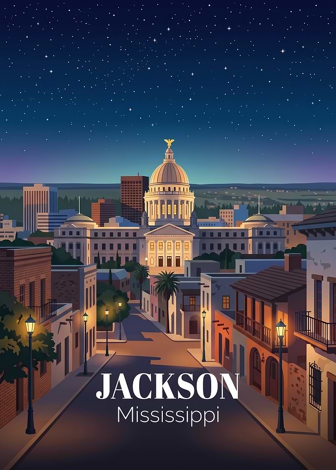 Jackson Mississippi Cityscape Travel Poster