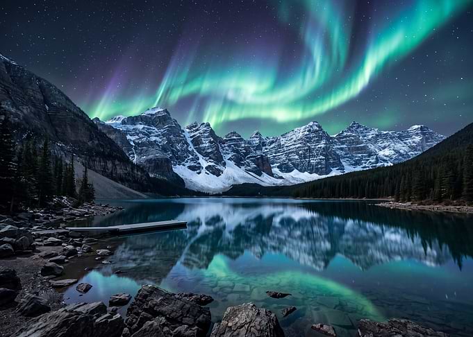 Aurora Borealis Over Moraine Lake