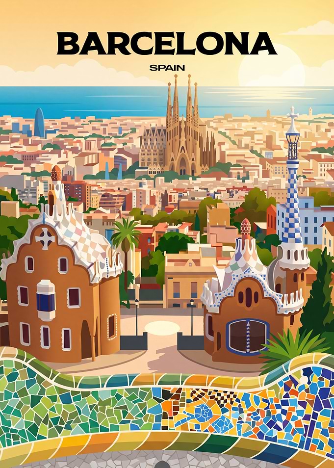 Barcelona Spain Travel Poster