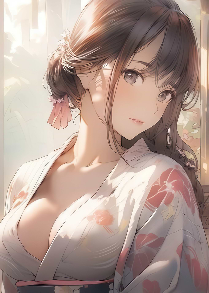 Beautiful Anime Girl in Floral Yukata