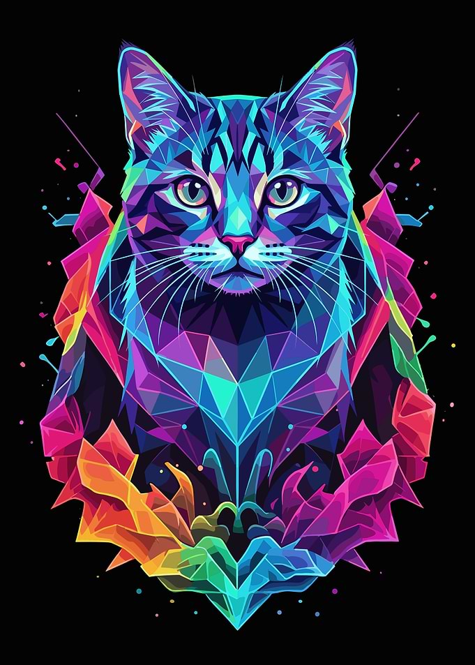 Geometric Colorful Cat Portrait