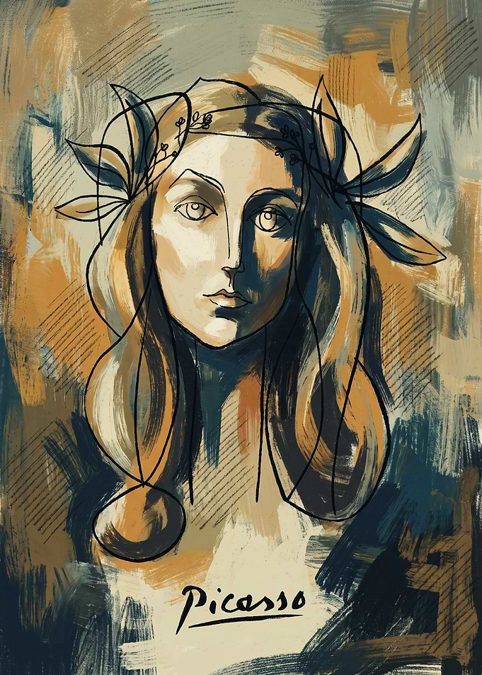 Picasso Woman Portrait Cubist Sketch