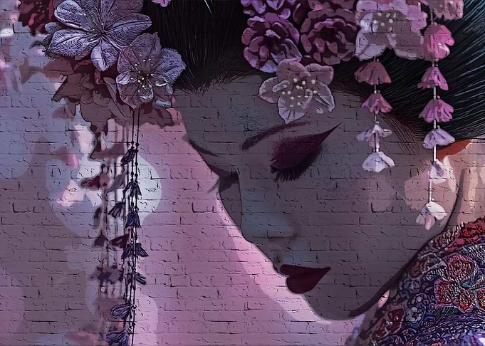 Geisha Portrait with Floral Hair Ornaments