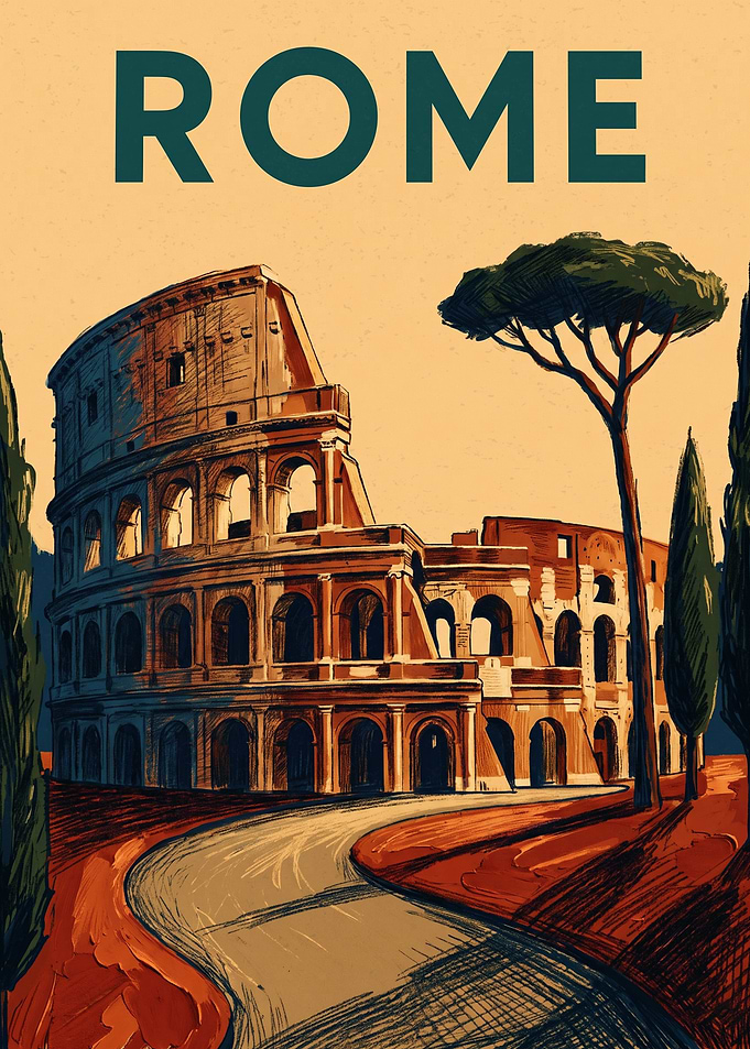 Colosseum Rome Travel Vintage Poster