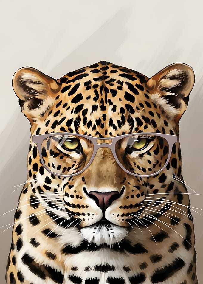 Leopard Wearing Glasses Portrait