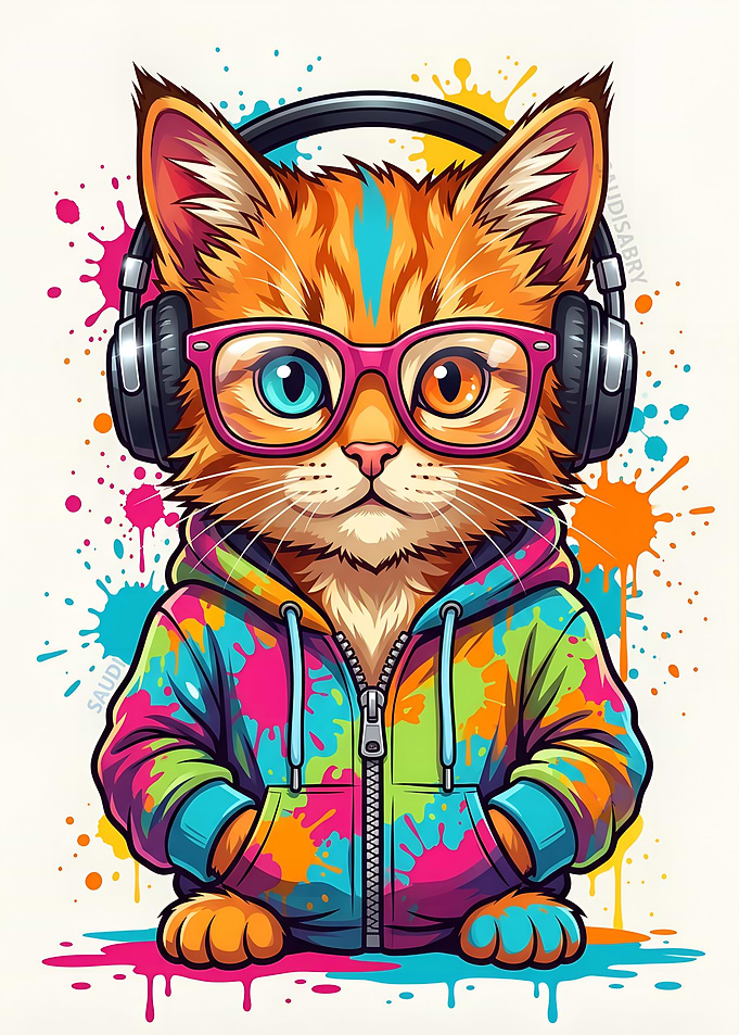 Cool Cat with Headphones and Hoodie