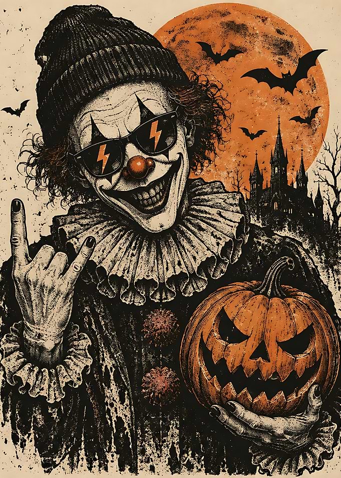 Cool Rocker Clown with Jack-o'-lantern