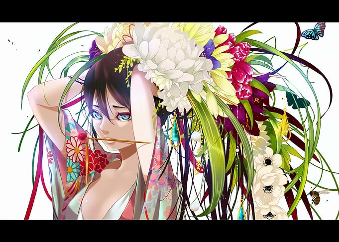Anime Girl with Floral Hair Arrangement