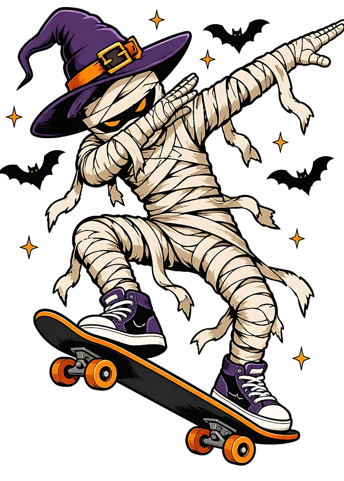 Dabbing Mummy Skater Halloween Illustration