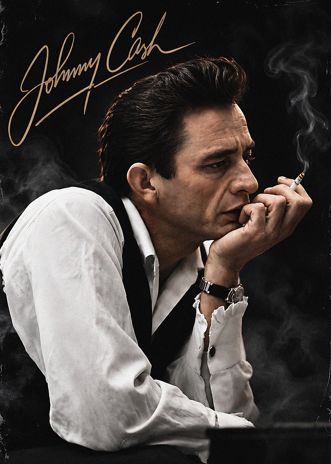 Johnny Cash Smoking Portrait Poster
