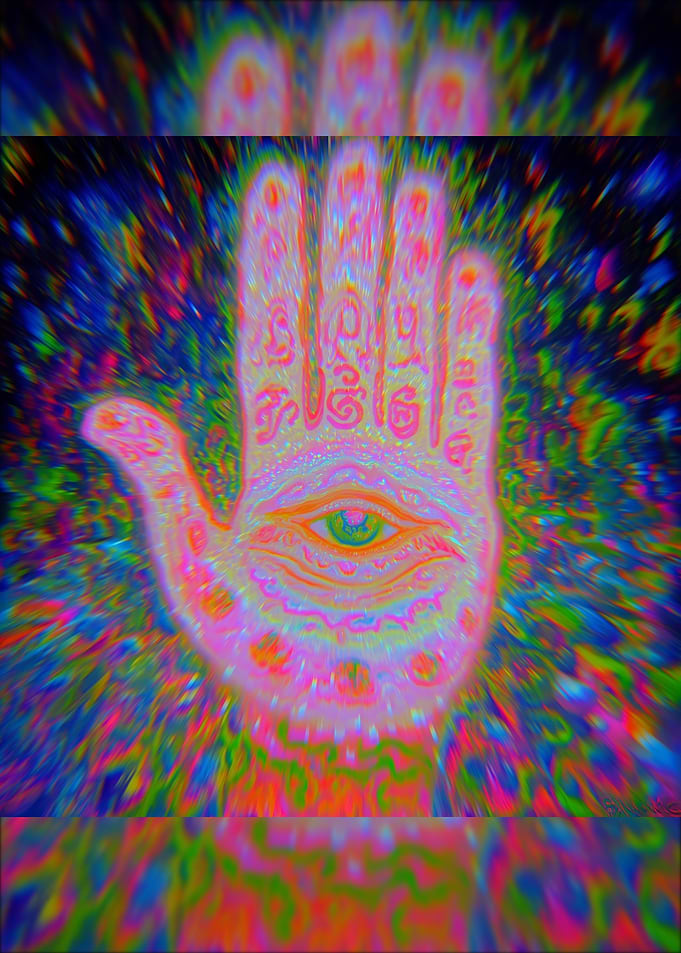 Psychedelic Hamsa Hand with All-Seeing Eye