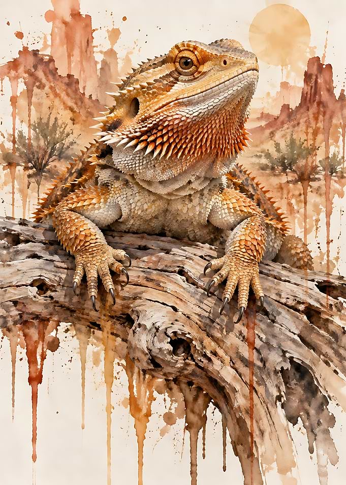 Watercolor Bearded Dragon Desert Portrait