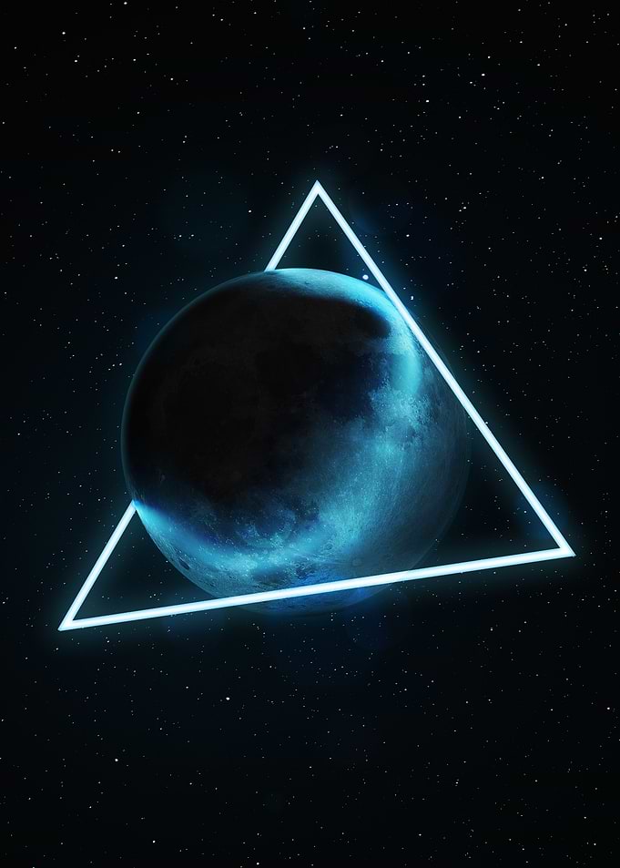 Glowing Neon Triangle Around Moon