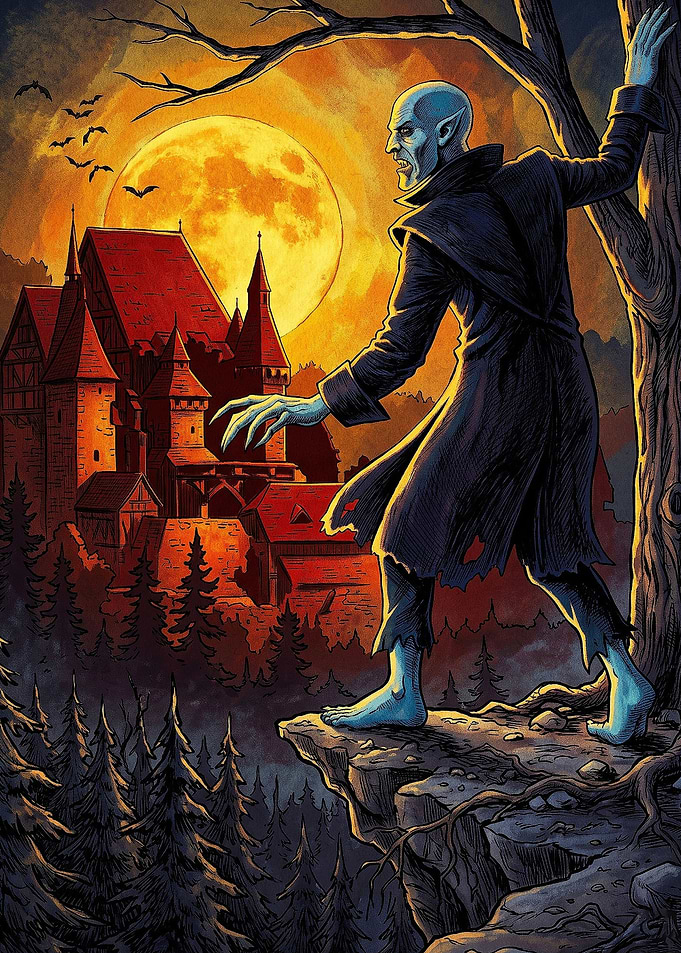 Gothic Vampire Castle Moon Art