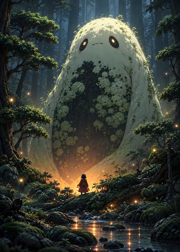Child Encountering Giant Forest Spirit
