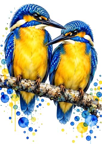 Two Vibrant Kingfishers on Branch
