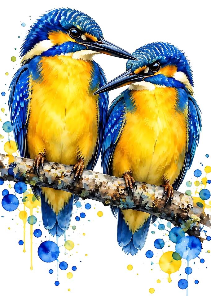 Two Vibrant Kingfishers on Branch