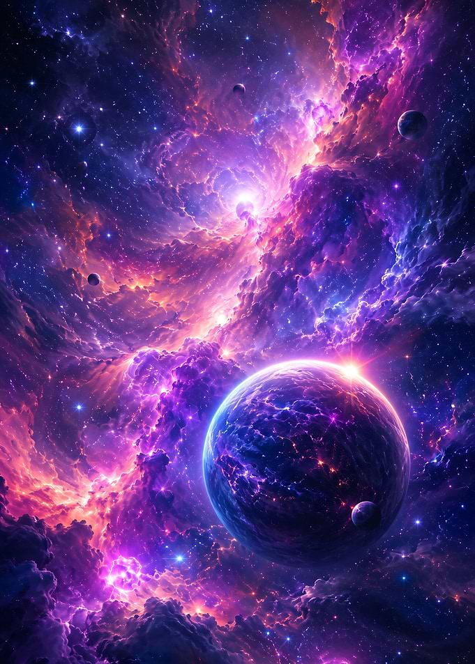 Cosmic Dreamscape – Purple Nebula and Alien Planet