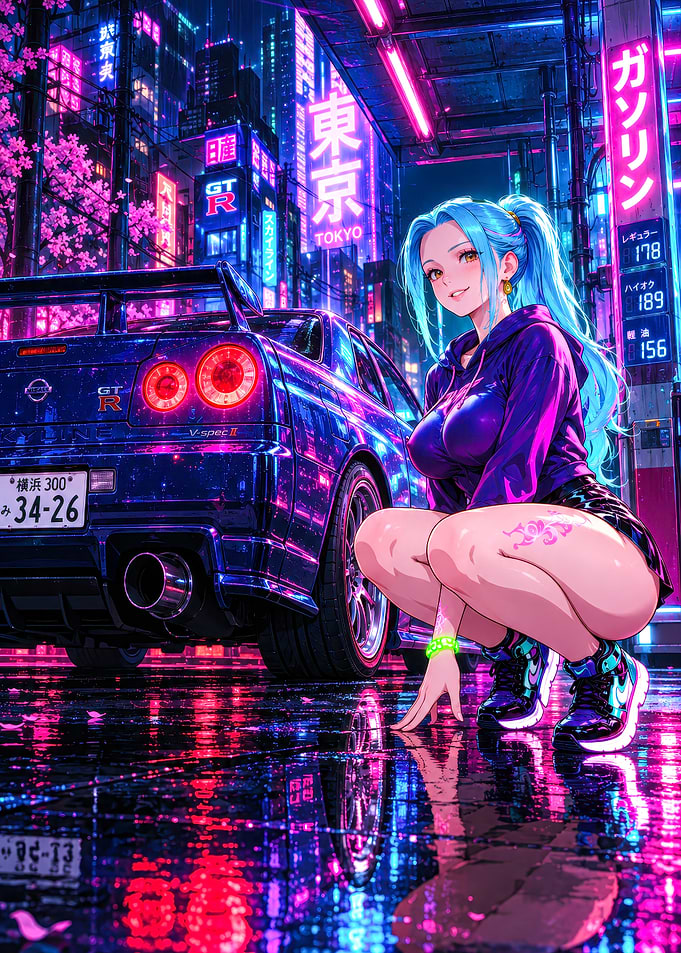 Anime Girl with Nissan Skyline GT-R